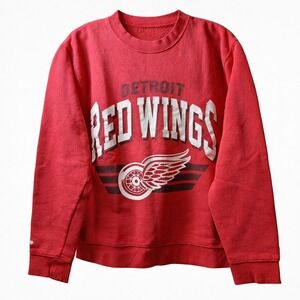 Vtg MITCHELL & NESS Detroit Red Wings Crewneck Sweatshirt Sz S Red NHL Hockey